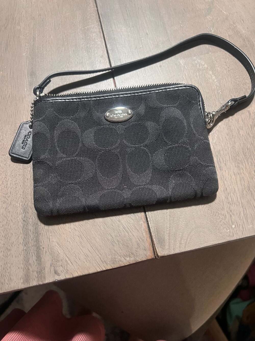 Coach Signature C Canvas Corner Zip Wristlet Black